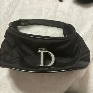 Christian Dior Parfums Black Mini D Logo Charm Makeup Bag Purse